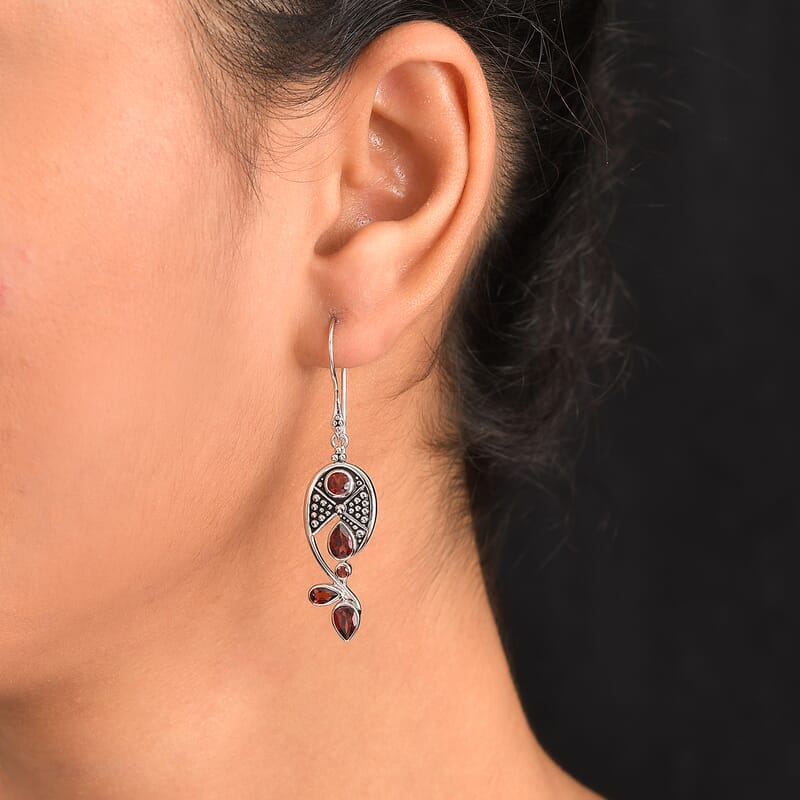 Sajen Silver Mozambique Garnet 3.50 ctw Earrings in Rhodium Over Sterling Silver
