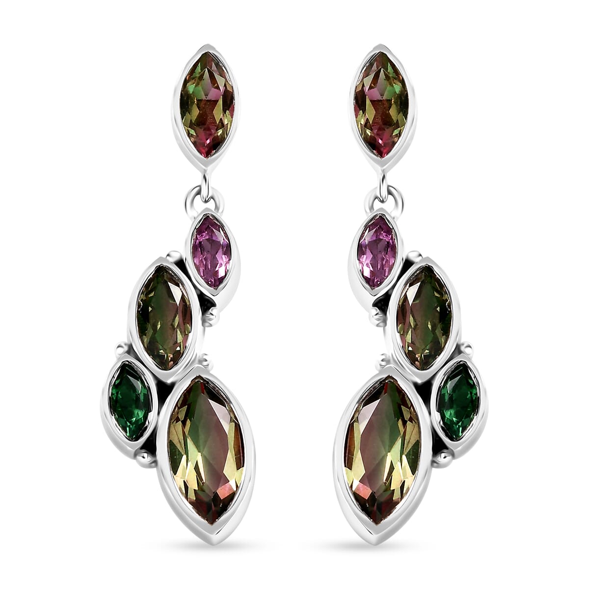 Sajen Silver Celestial Bi-Color Watermelon Doublet Quartz and Multi Gemstone 4.60 ctw Earrings in Rhodium Over Sterling Silver image number 0