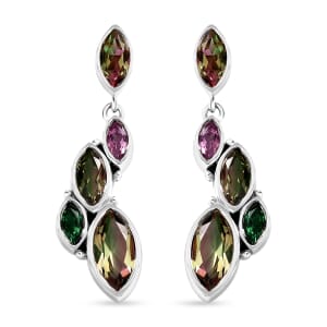Sajen Silver Celestial Bi-Color Watermelon Doublet Quartz and Multi Gemstone 4.60 ctw Earrings in Rhodium Over Sterling Silver