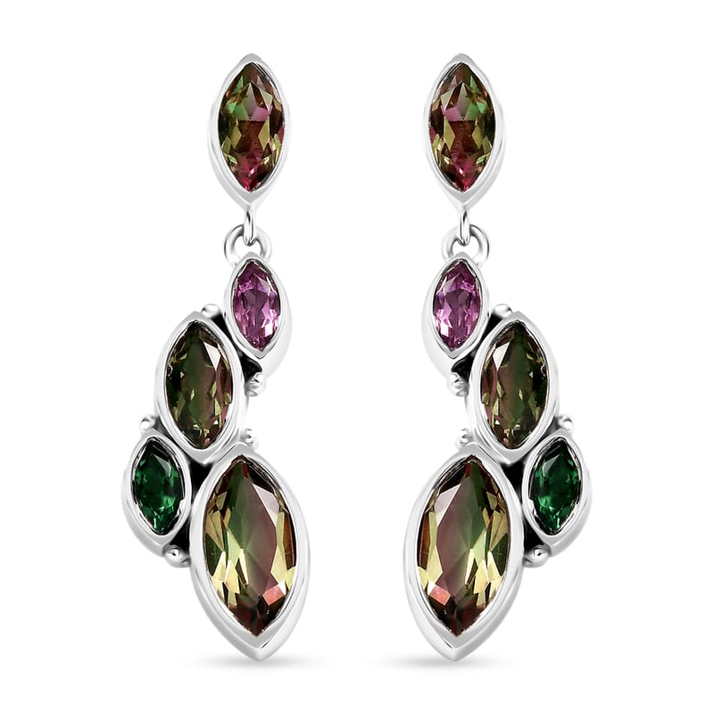 Sajen Silver Celestial Bi-Color Watermelon Doublet Quartz and Multi Gemstone 4.60 ctw Earrings in Rhodium Over Sterling Silver