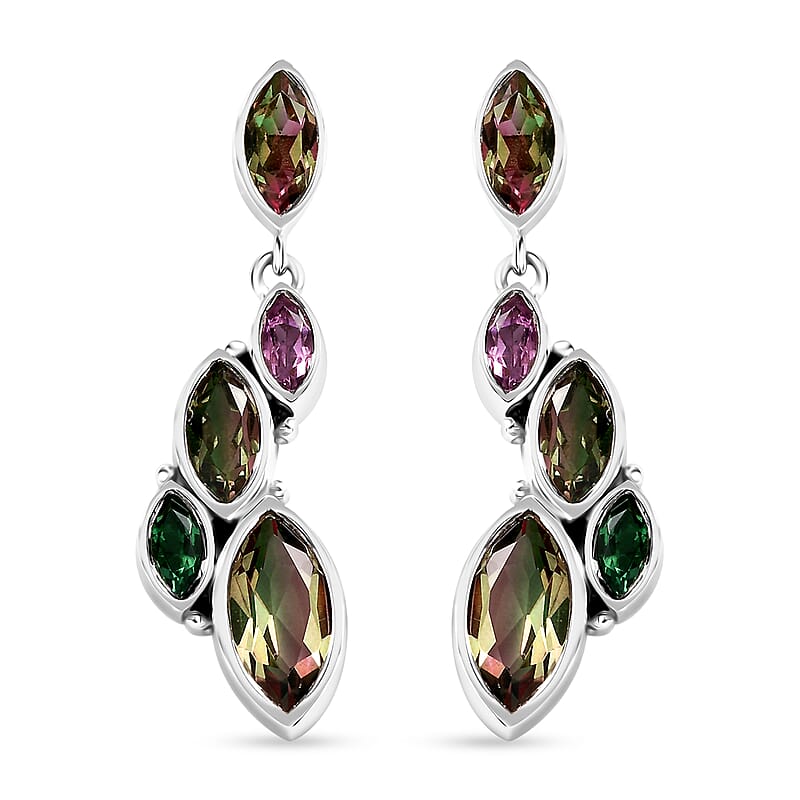 Sajen Silver Celestial Bi-Color Watermelon Doublet Quartz and Multi Gemstone 4.60 ctw Earrings in Rhodium Over Sterling Silver