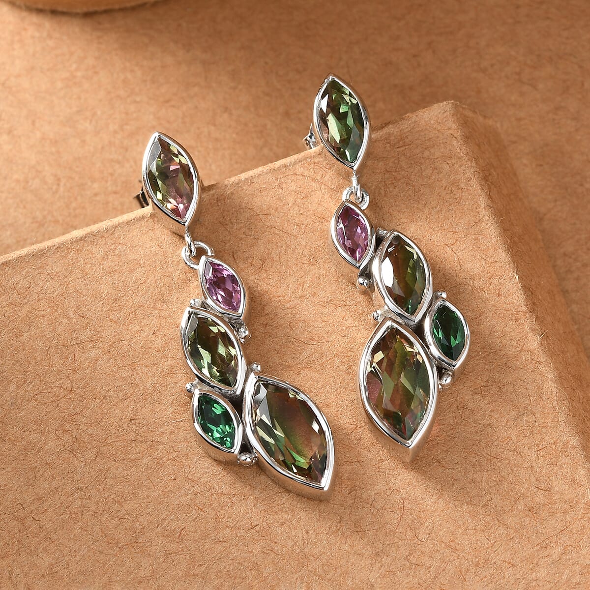 Sajen Silver Celestial Bi-Color Watermelon Doublet Quartz and Multi Gemstone 4.60 ctw Earrings in Rhodium Over Sterling Silver image number 1