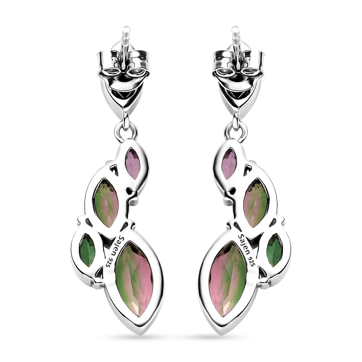 Sajen Silver Celestial Bi-Color Watermelon Doublet Quartz and Multi Gemstone 4.60 ctw Earrings in Rhodium Over Sterling Silver image number 3