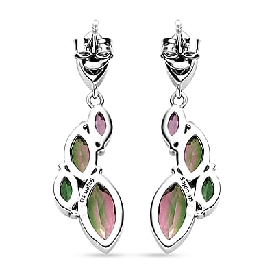 Sajen Silver Celestial Bi-Color Watermelon Doublet Quartz and Multi Gemstone 4.60 ctw Earrings in Rhodium Over Sterling Silver