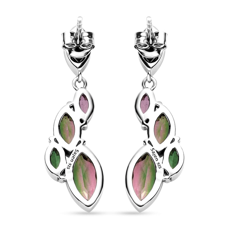 Sajen Silver Celestial Bi-Color Watermelon Doublet Quartz and Multi Gemstone 4.60 ctw Earrings in Rhodium Over Sterling Silver
