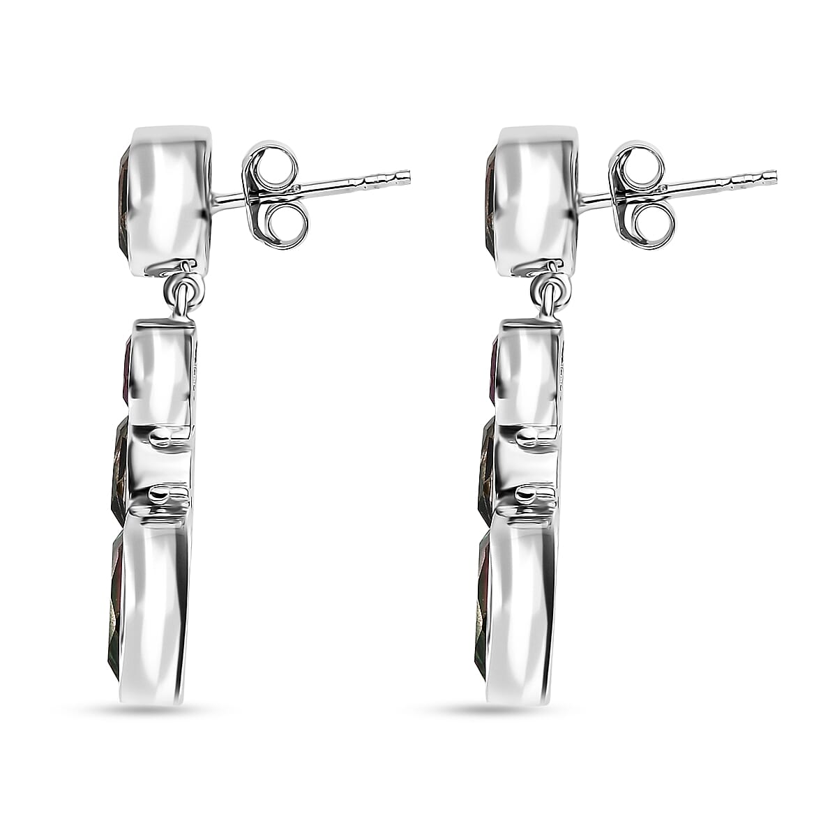 Sajen Silver Celestial Bi-Color Watermelon Doublet Quartz and Multi Gemstone 4.60 ctw Earrings in Rhodium Over Sterling Silver