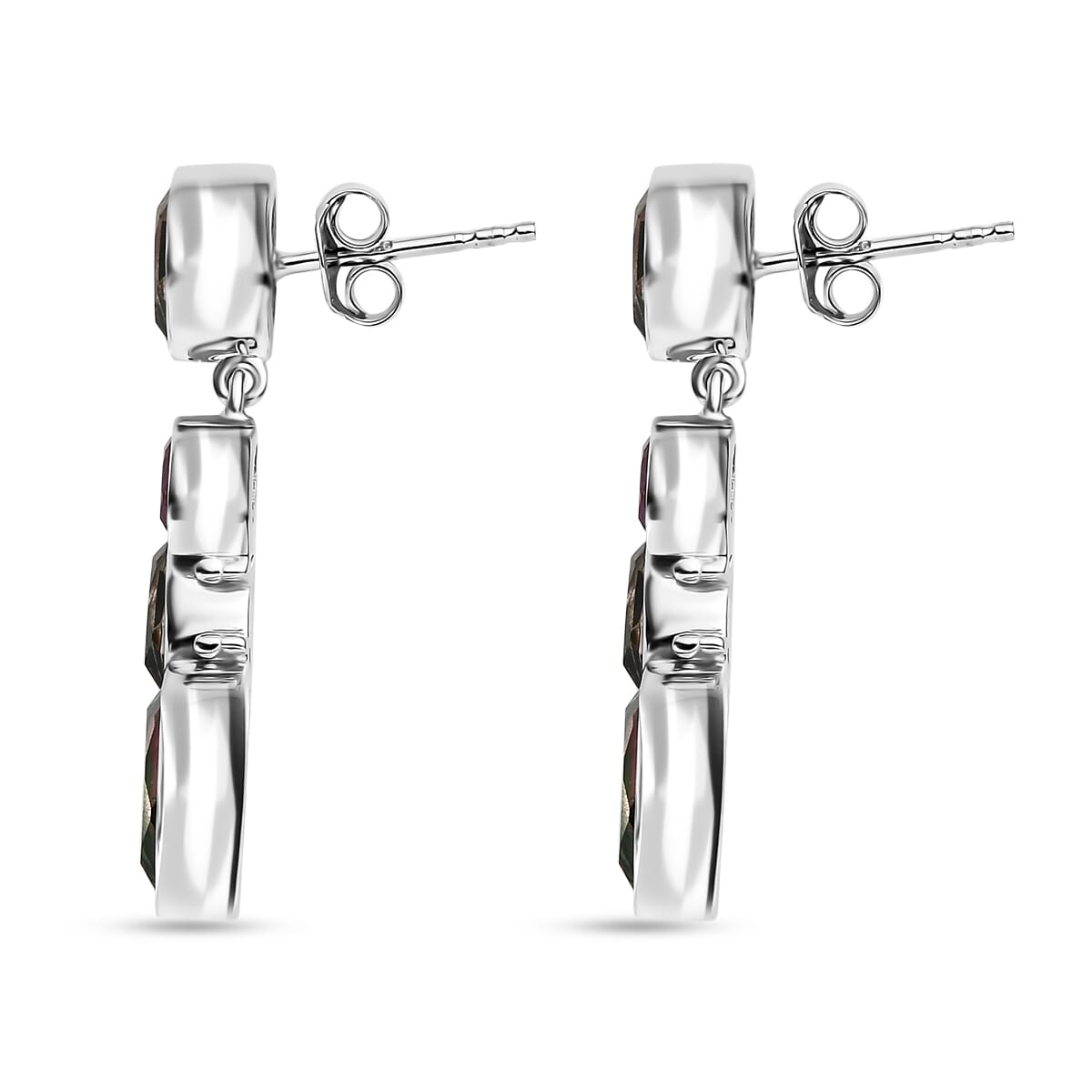 Sajen Silver Celestial Bi-Color Watermelon Doublet Quartz and Multi Gemstone 4.60 ctw Earrings in Rhodium Over Sterling Silver image number 4