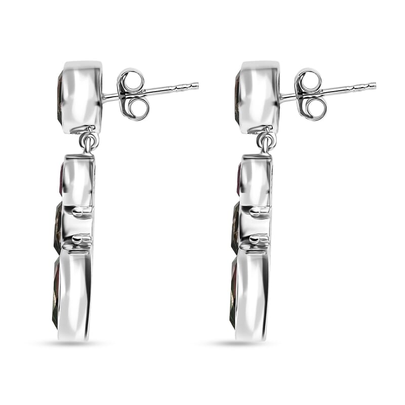 Sajen Silver Celestial Bi-Color Watermelon Doublet Quartz and Multi Gemstone 4.60 ctw Earrings in Rhodium Over Sterling Silver