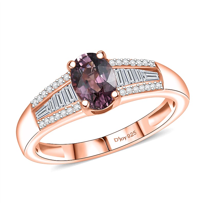 D'Joy Lavender Spinel, Moissanite Ring in 18K Vermeil RG Over Sterling Silver 1.30 ctw (Size 6.0)