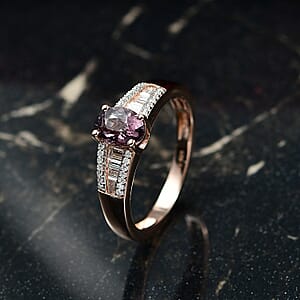 D'Joy Lavender Spinel, Moissanite Ring in 18K Vermeil RG Over Sterling Silver 1.30 ctw (Size 6.0)