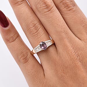 D'Joy Lavender Spinel, Moissanite Ring in 18K Vermeil RG Over Sterling Silver 1.30 ctw (Size 6.0)