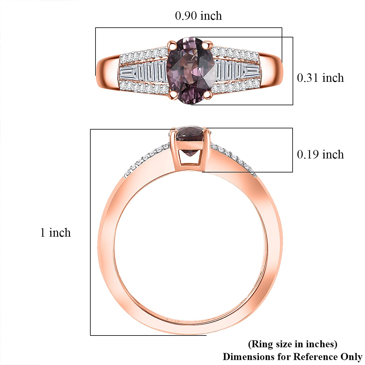 D'Joy Lavender Spinel, Moissanite Ring in 18K Vermeil RG Over Sterling Silver 1.30 ctw (Size 6.0)