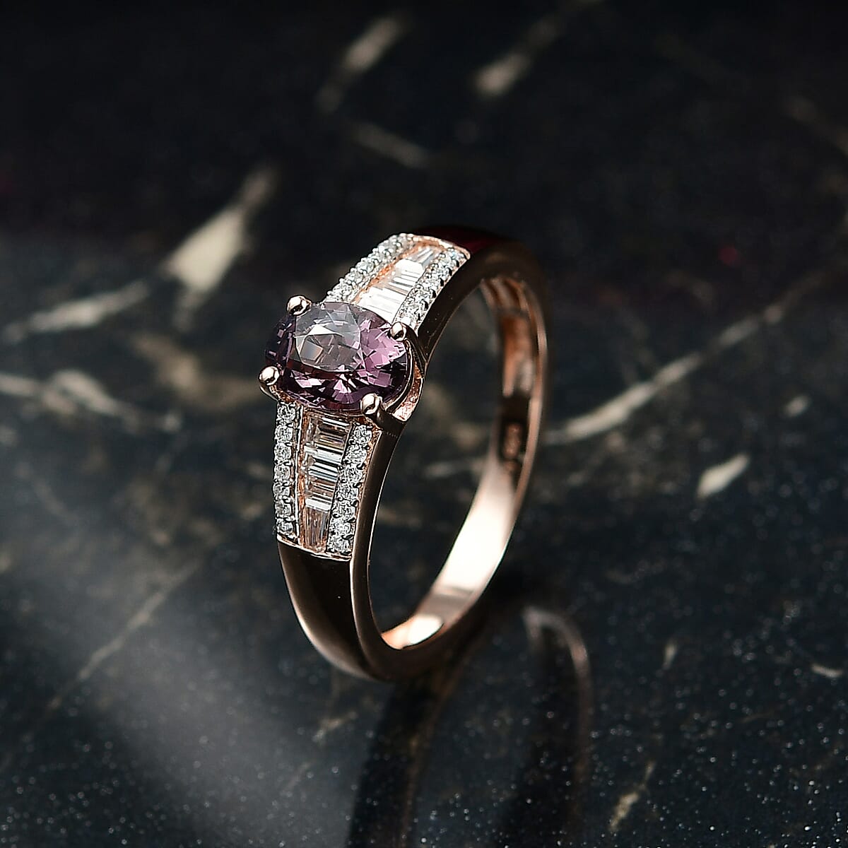D'Joy Lavender Spinel, Moissanite Ring in 18K Vermeil RG Over Sterling Silver 1.30 ctw (Size 8.0) image number 1