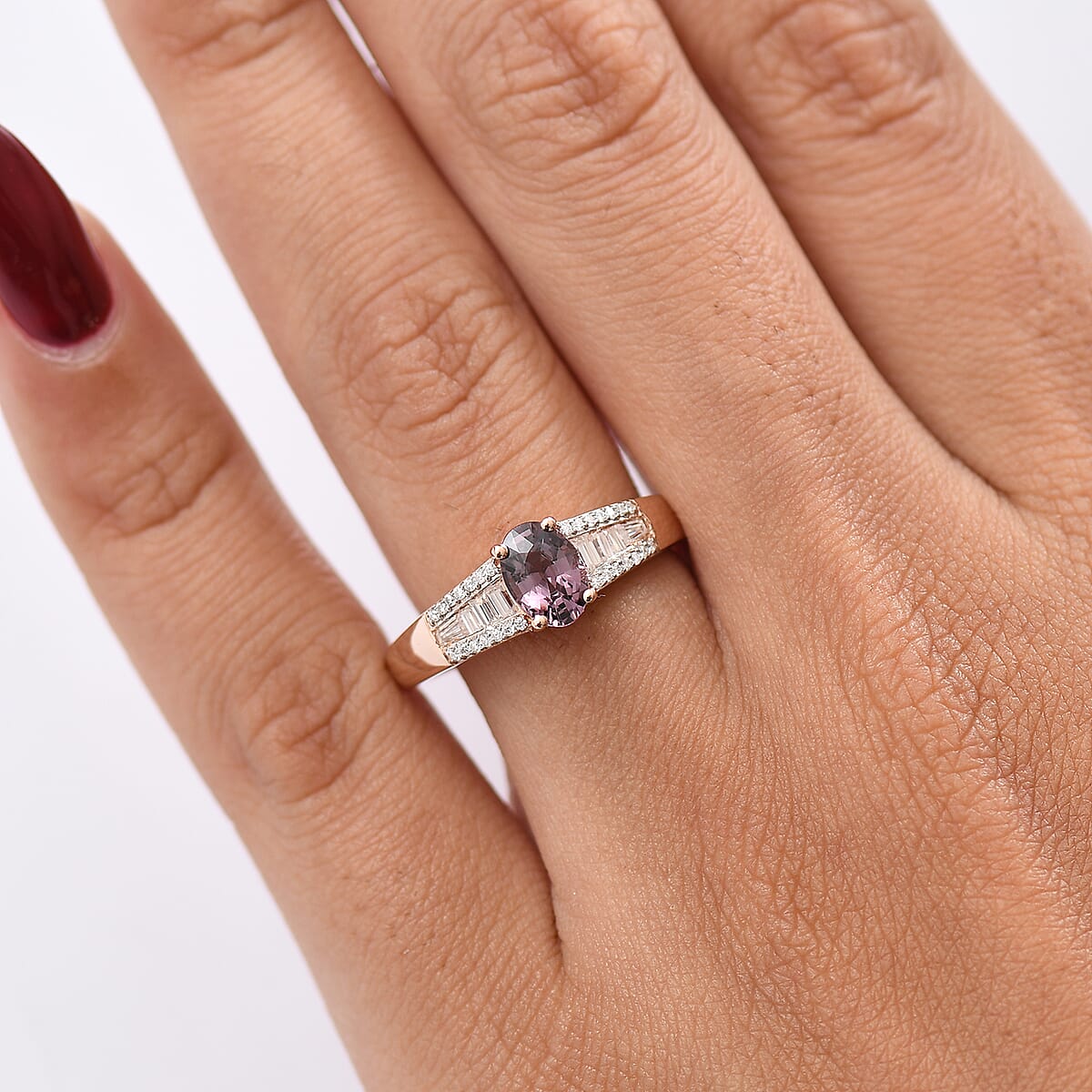 D'Joy Lavender Spinel, Moissanite Ring in 18K Vermeil RG Over Sterling Silver 1.30 ctw (Size 8.0) image number 2