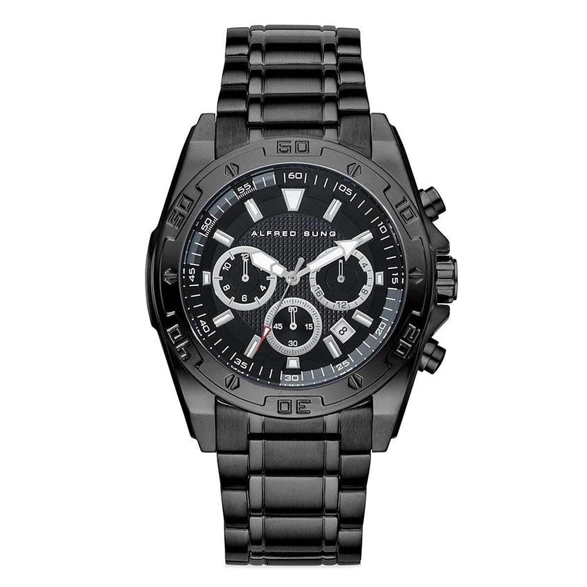 Closeout Alfred Sung ION Plated Black Japanese Movement Watch image number 0