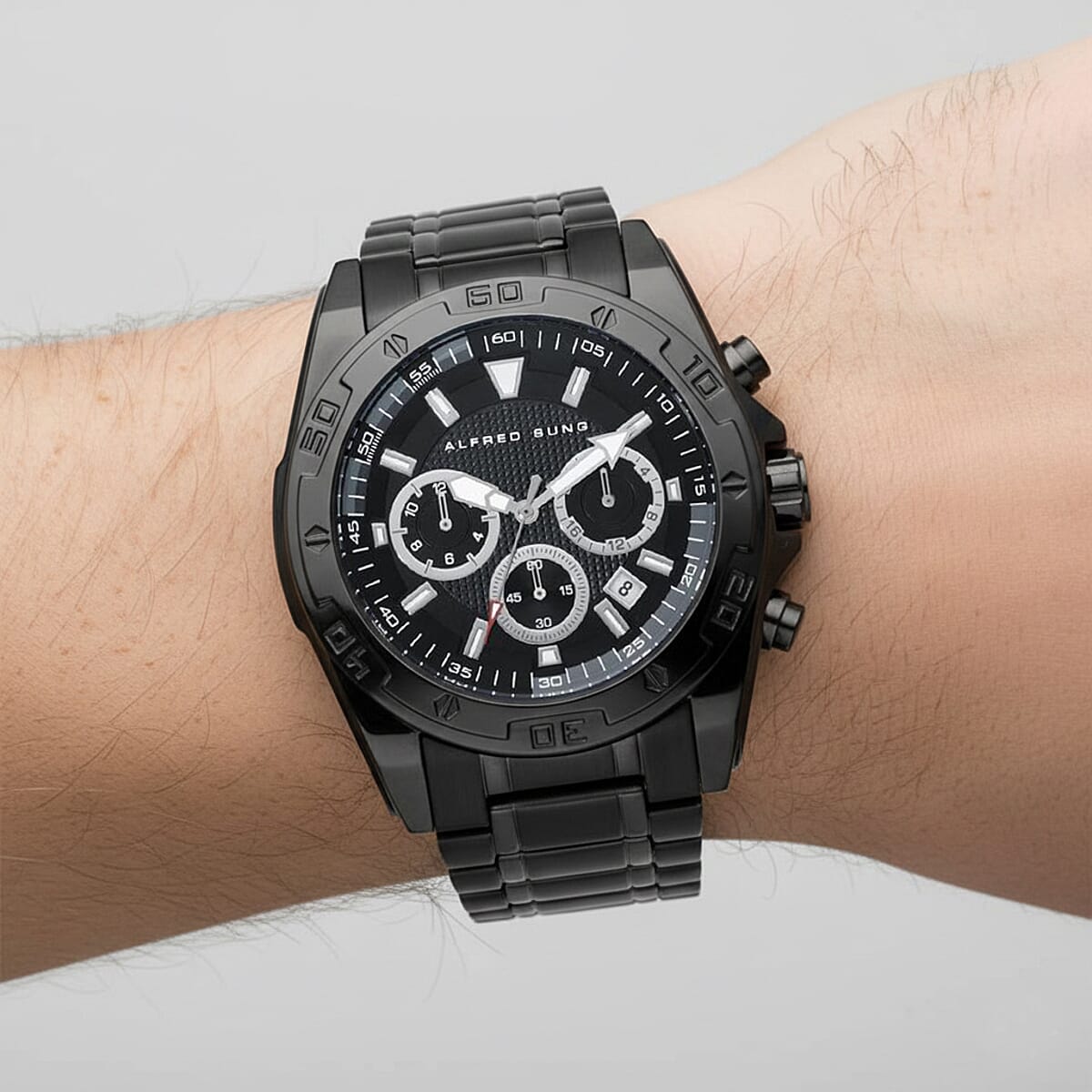 Closeout Alfred Sung ION Plated Black Japanese Movement Watch image number 2