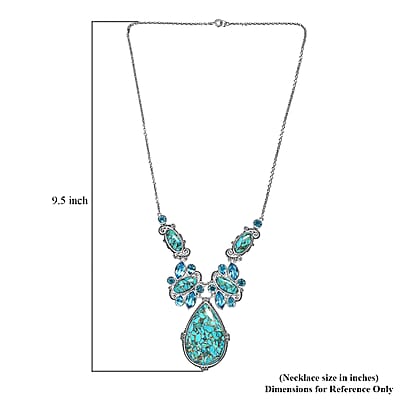 Sajen Silver Recon Turquoise and Celestial Swiss Blue Doublet Quartz 83.90 ctw Necklace 18 Inches in Rhodium Over Sterling Silver