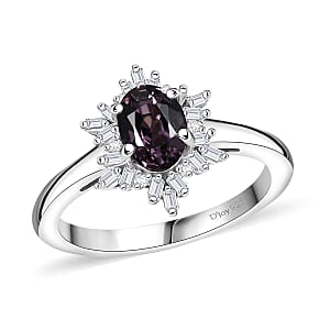 D'Joy Royal Lavender Spinel and Diamond 1.10 ctw Royal Rays Ring in Rhodium Over Sterling Silver (Size 10.0)