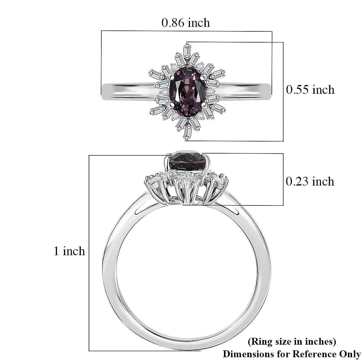D'Joy Royal Lavender Spinel and Diamond 1.10 ctw Royal Rays Ring in Rhodium Over Sterling Silver (Size 10.0)