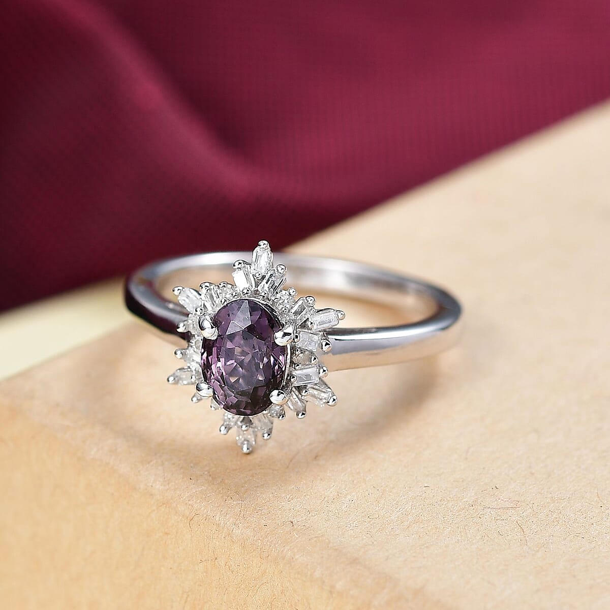 D'Joy Royal Lavender Spinel and Diamond 1.10 ctw Royal Rays Ring in Rhodium Over Sterling Silver (Size 6.0) image number 1