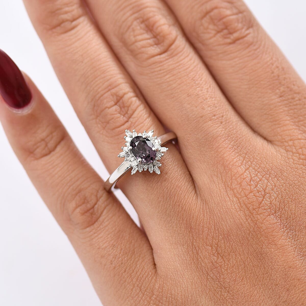 D'Joy Royal Lavender Spinel and Diamond 1.10 ctw Royal Rays Ring in Rhodium Over Sterling Silver (Size 6.0) image number 2