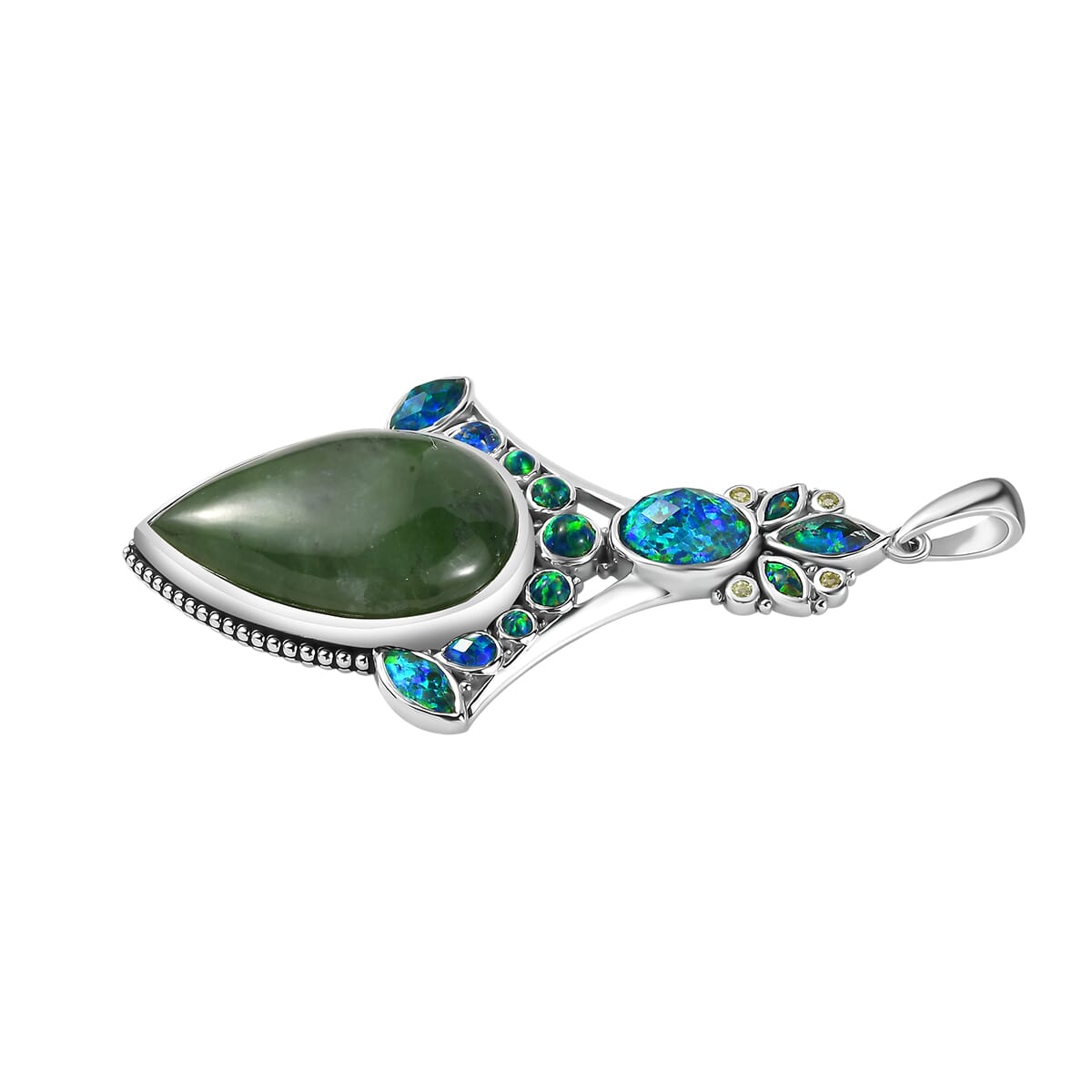 Sajen Silver Nephrite Jade and Multi Gemstone 19.10 ctw Pendant in Rhodium Over Sterling Silver image number 3