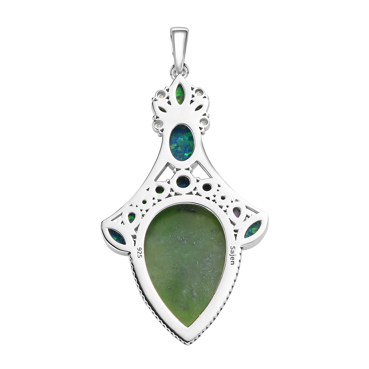 Sajen Silver Nephrite Jade and Multi Gemstone 19.10 ctw Pendant in Rhodium Over Sterling Silver image number 4