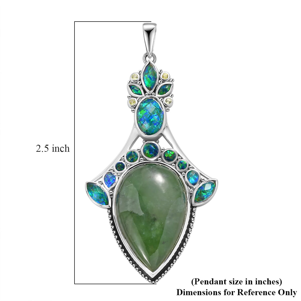 Sajen Silver Nephrite Jade and Multi Gemstone 19.10 ctw Pendant in Rhodium Over Sterling Silver image number 5