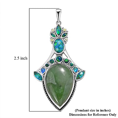 Sajen Silver Nephrite Jade and Multi Gemstone 19.10 ctw Pendant without Chain in Rhodium Over Sterling Silver