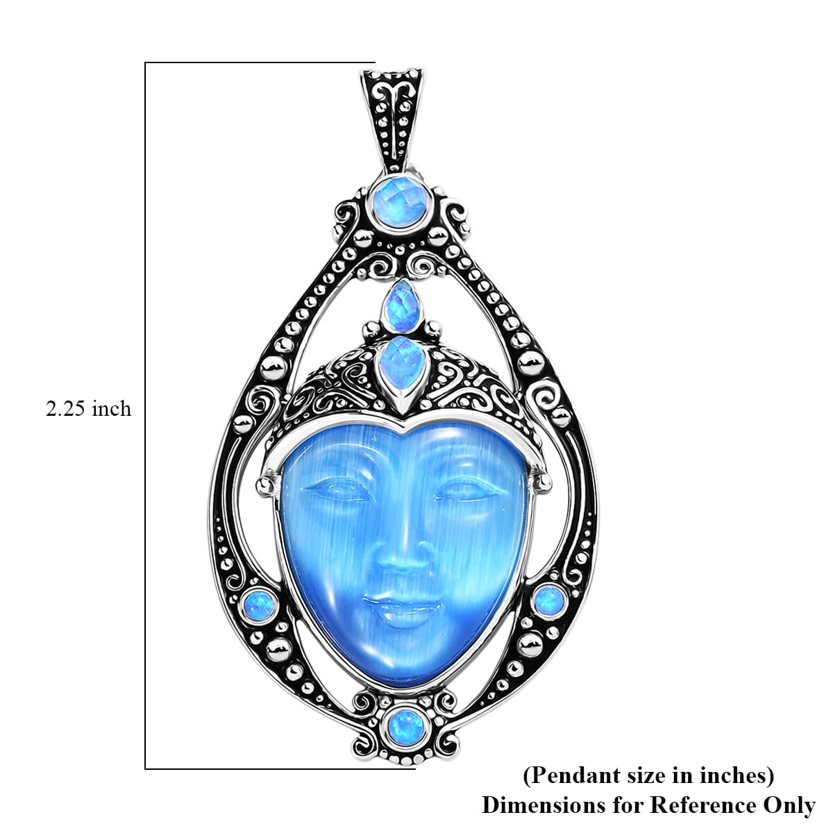 Sajen Silver Optic Fiber Blue Carved and Multi Gemstone 22.50 ctw Pendant without Chain in Rhodium Over Sterling Silver image number 4