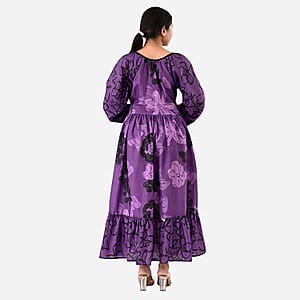 Plum Full Sleeves, Smocked Waist PV Muslin Maxi Dress - One Size Fits Most