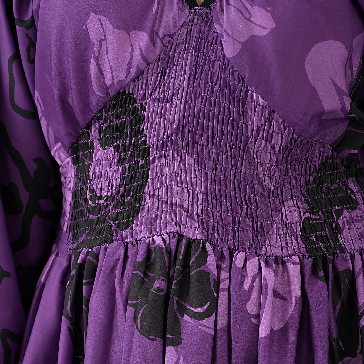 Plum Full Sleeves, Smocked Waist PV Muslin Maxi Dress - One Size Fits Most image number 7