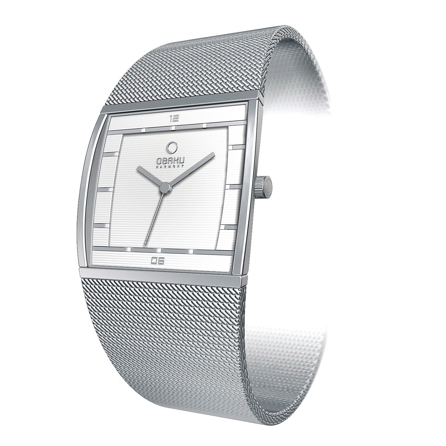 Closeout Obaku Brushed Stainless Steel Swiss Movement Watch with Mesh Strap
