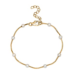 D'Joy Pearl Station Necklace 18-20 Inches in 18K Vermeil Yellow Gold Over Sterling Silver
