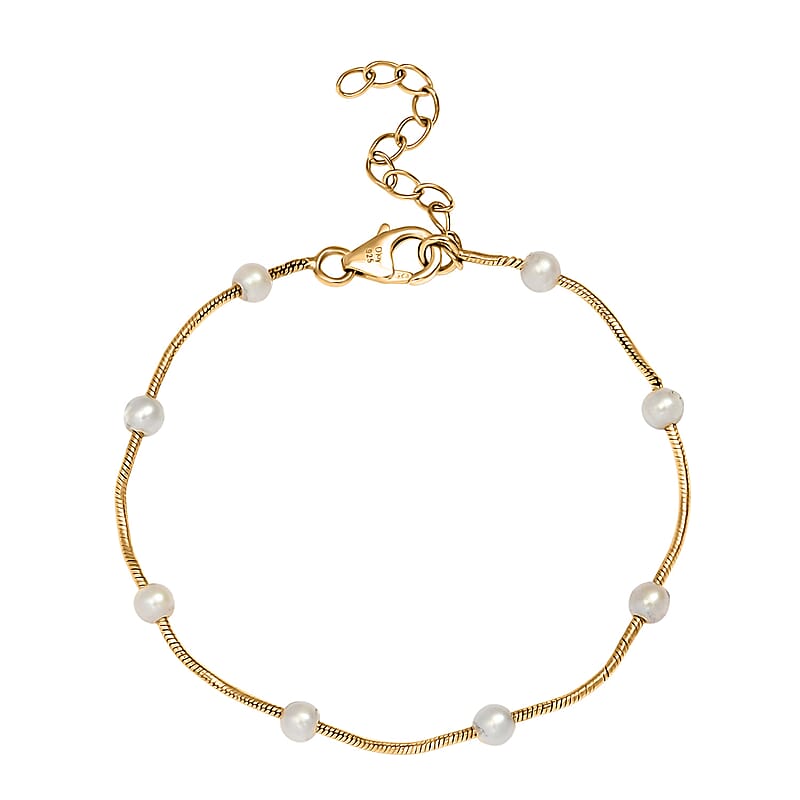 D'Joy Pearl Station Necklace 18-20 Inches in 18K Vermeil Yellow Gold Over Sterling Silver