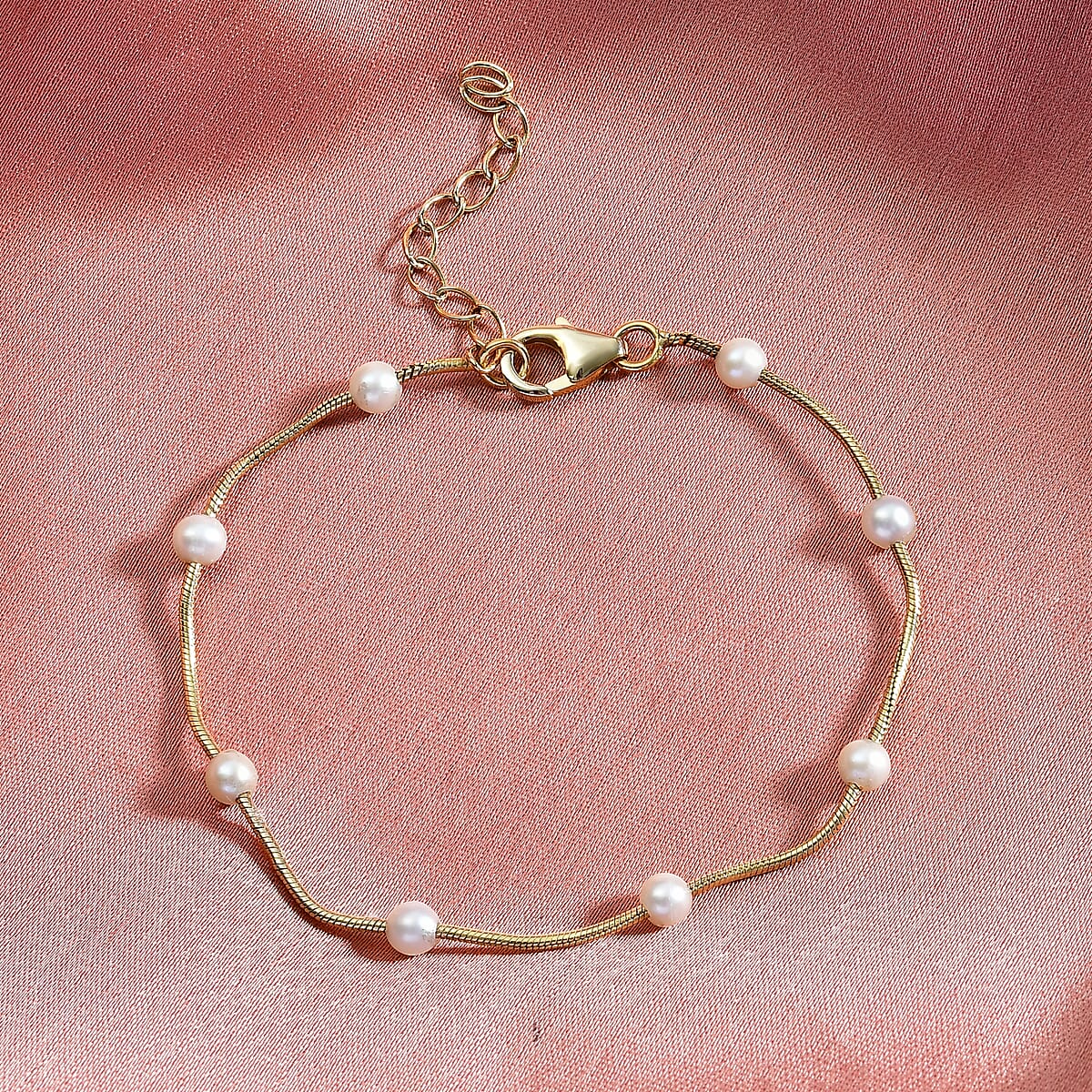 D'Joy Pearl Station Necklace 18-20 Inches in 18K Vermeil Yellow Gold Over Sterling Silver image number 1