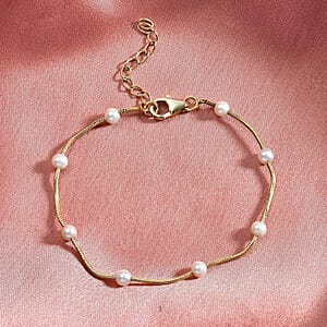 D'Joy Pearl Station Necklace 18-20 Inches in 18K Vermeil Yellow Gold Over Sterling Silver