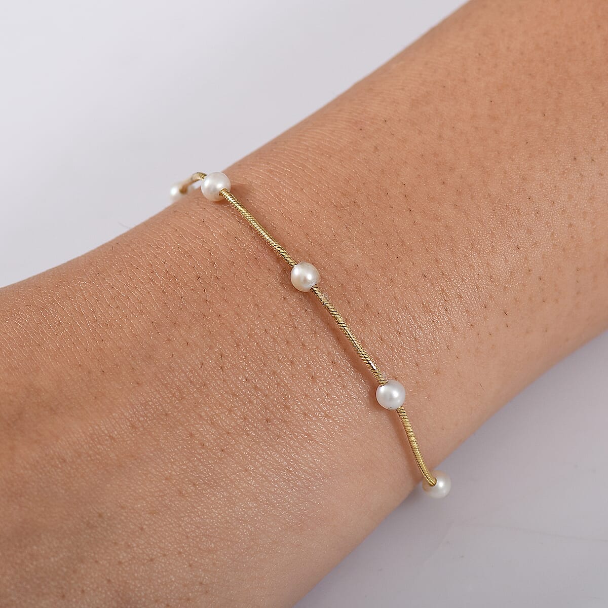 D'Joy Pearl Station Necklace 18-20 Inches in 18K Vermeil Yellow Gold Over Sterling Silver image number 2