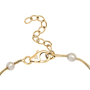 D'Joy Pearl Station Necklace 18-20 Inches in 18K Vermeil Yellow Gold Over Sterling Silver