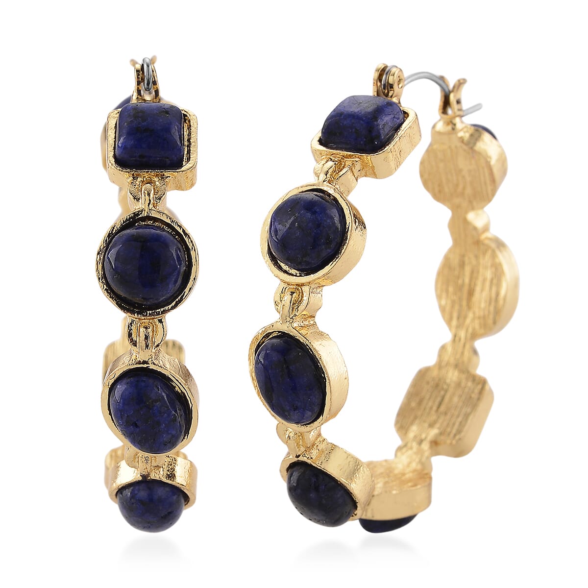  Lapis Lazuli 50.00 ctw Hoop Earrings in Goldtone image number 0