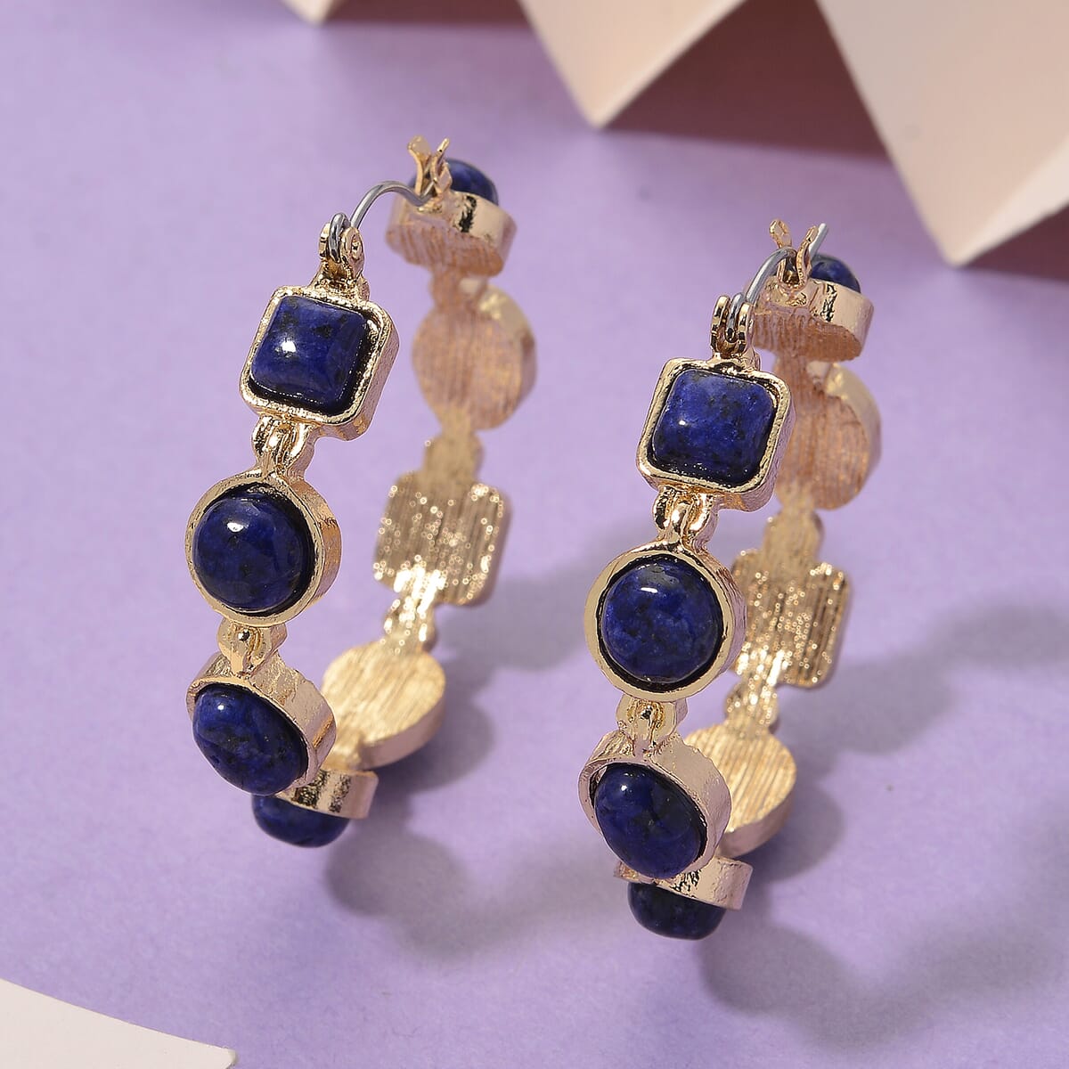  Lapis Lazuli 50.00 ctw Hoop Earrings in Goldtone image number 1