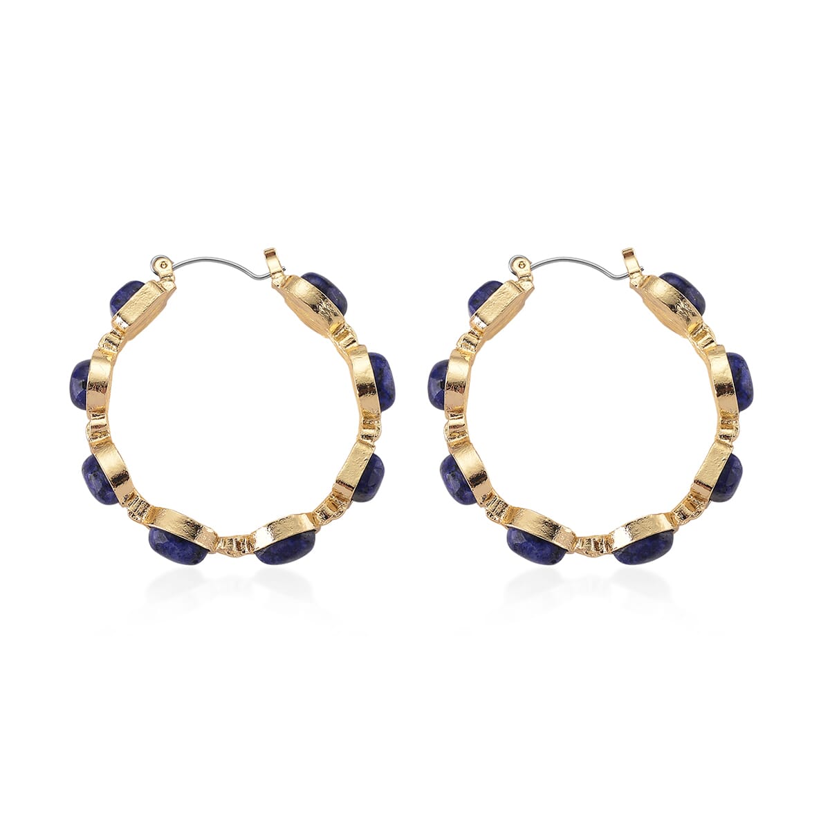  Lapis Lazuli 50.00 ctw Hoop Earrings in Goldtone image number 3
