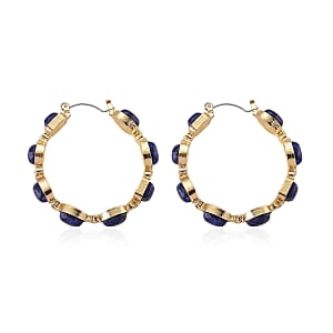  Lapis Lazuli 50.00 ctw Hoop Earrings in Goldtone