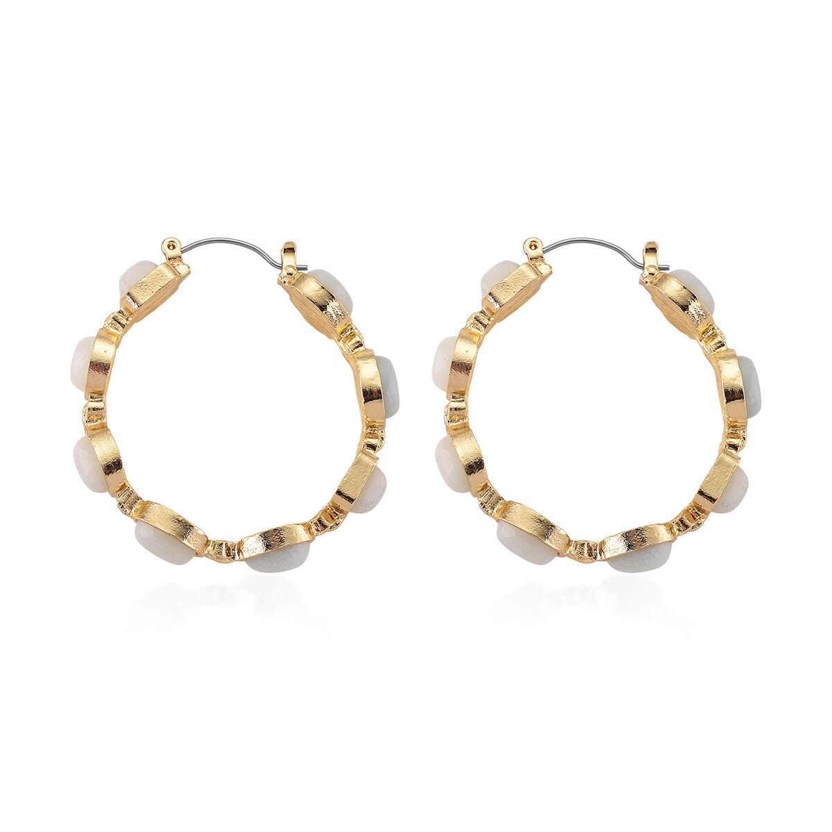 Amazonite 50.00 ctw Hoop Earrings in Goldtone image number 3