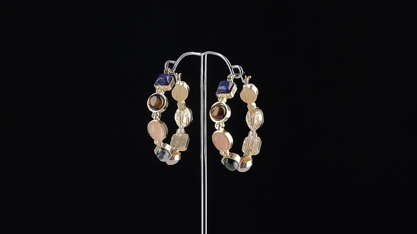 Lapis Lazuli Hoop Earrings in Goldtone 50.00 ctw
