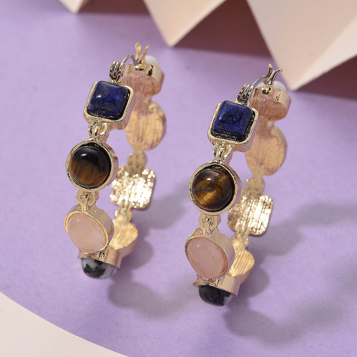 Multi Gemstone 50.00 ctw Hoop Earrings in Goldtone