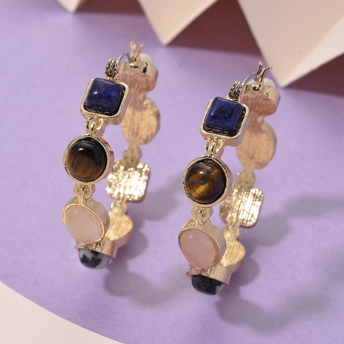 Multi Gemstone 50.00 ctw Hoop Earrings in Goldtone image number 1