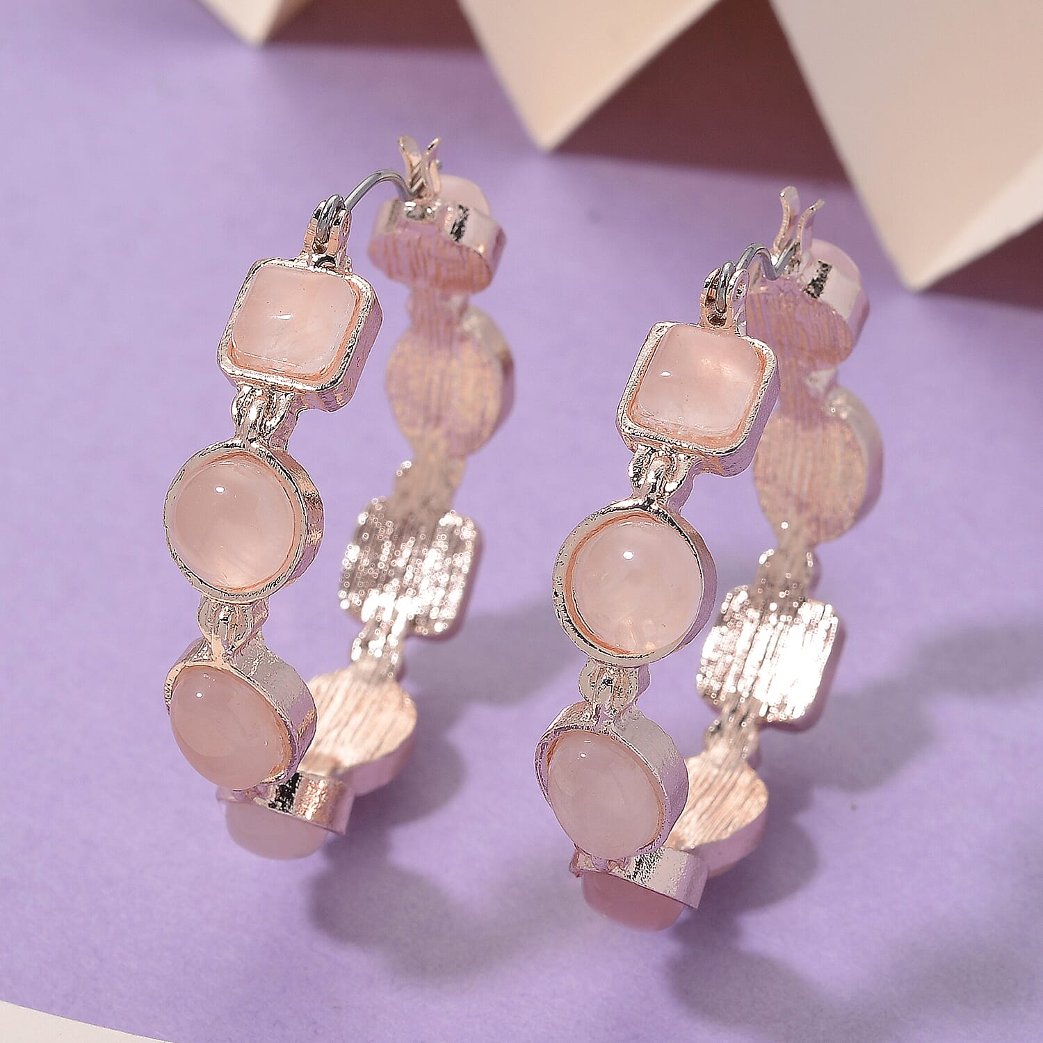 Galilea Rose Quartz 50.00 ctw Hoop Earrings in Rosetone