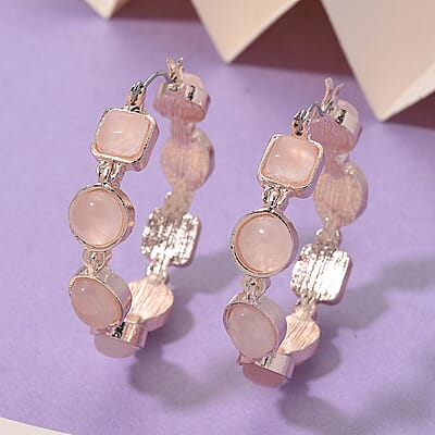 Galilea Rose Quartz 50.00 ctw Hoop Earrings in Rosetone