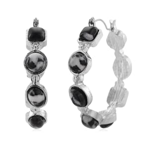 Grey Zebra Jasper 50.00 ctw Hoop Earrings in Silvertone